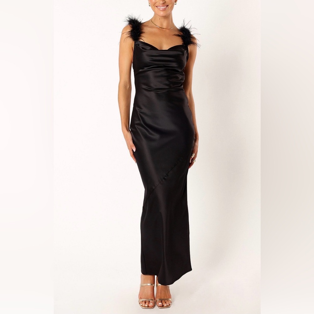 Petal & Pup Black Satin Cowl Neck Dress | Quartina Maxi Dress M
